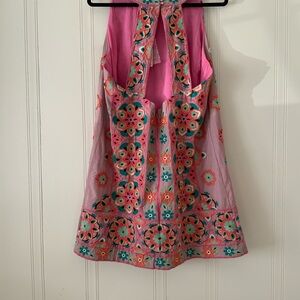 Anthropologie Pink Embroidered Backless Halter Dress